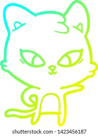 dibujo de línea de degradado frío de un gato lindo de dibujos animados