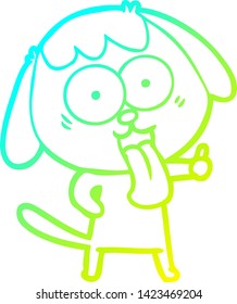 dibujo de línea de gradiente frío de un perro de dibujos animados lindo