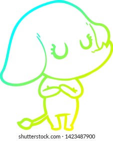 cold gradient line drawing of a cute cartoon elephant