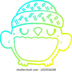 cold gradient line drawing of a cute cartoon owl in hat