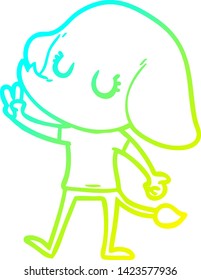cold gradient line drawing of a cute cartoon elephant