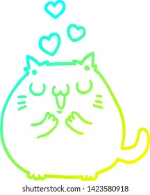 cold gradient line drawing of a cute cartoon cat in love