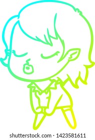 cold gradient line drawing of a cute cartoon vampire girl