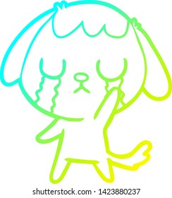 cold gradient line drawing of a cute cartoon dog crying