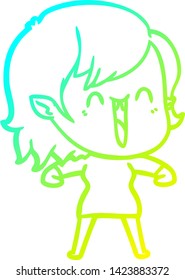 dibujo de una linea de gradiente frío de una linda caricatura feliz chica vampiro