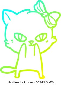 cold gradient line drawing of a cute cartoon cat