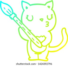cold gradient line drawing of a cute cartoon cat