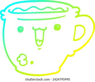 cold gradient line drawing of a cute cartoon coffee cup