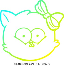 cold gradient line drawing of a cute cartoon kitten face