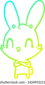 desenho de linha de gradiente frio de um coelho de desenho animado bonito