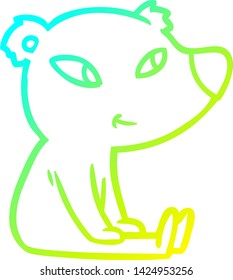 cold gradient line drawing of a cute cartoon bear sitting