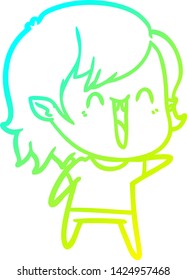 cold gradient line drawing of a cute cartoon happy vampire girl