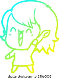 cold gradient line drawing of a cute cartoon happy vampire girl