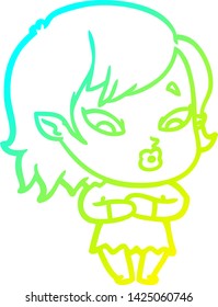 cold gradient line drawing of a cute cartoon vampire girl
