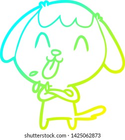 dibujo de línea de gradiente frío de un perro de dibujos animados lindo