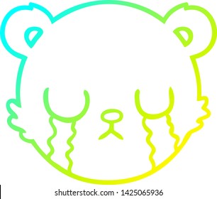 dibujo de una linea de gradiente frío de un lindo oso de peluche caricatura llorando