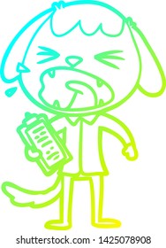 dibujo de línea de gradiente frío de un perro de dibujos animados lindo