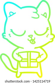 dibujo de línea de degradado frío de un gato lindo de dibujos animados