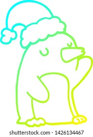 cold gradient line drawing of a cute cartoon christmas penguin