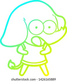 cold gradient line drawing of a cute cartoon elephant