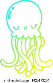 cold gradient line drawing of a cute cartoon jellyfish