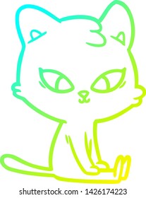 cold gradient line drawing of a cute cartoon cat