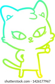 cold gradient line drawing of a cute cartoon cat