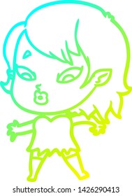 cold gradient line drawing of a cute cartoon vampire girl