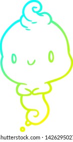 cold gradient line drawing of a cute cartoon ghost