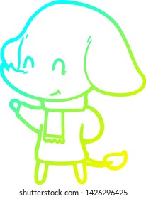 cold gradient line drawing of a cute cartoon elephant