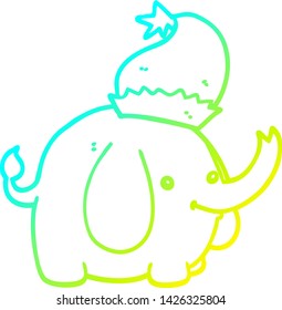 cold gradient line drawing of a cute cartoon christmas elephant