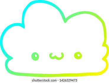 cold gradient line drawing of a cute cartoon cloud
