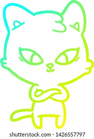 cold gradient line drawing of a cute cartoon cat
