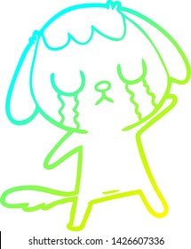 cold gradient line drawing of a cute cartoon dog crying