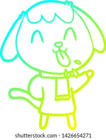 dibujo de línea de gradiente frío de un perro de dibujos animados lindo