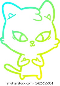 cold gradient line drawing of a cute cartoon cat