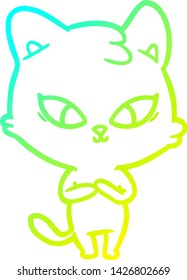 dibujo de línea de degradado frío de un gato lindo de dibujos animados