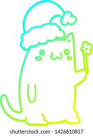cold gradient line drawing of a cute cartoon christmas cat