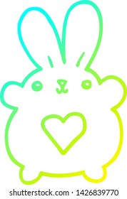 cold gradient line drawing of a cute cartoon rabbit with love heart