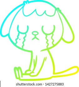 cold gradient line drawing of a cute cartoon dog crying