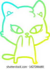 cold gradient line drawing of a cute cartoon cat