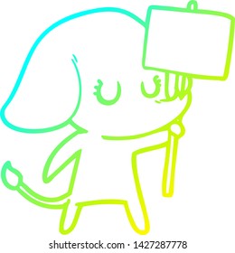 dibujo de línea de gradiente frío de un tierno elefante de dibujos animados