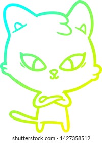 cold gradient line drawing of a cute cartoon cat