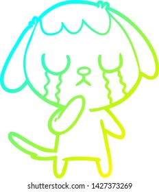 linha de gradiente frio desenho de um bonito cão de desenho animado chorando