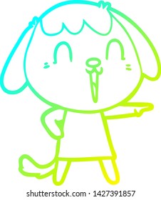 cold gradient line drawing of a cute cartoon dog