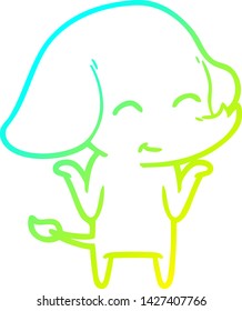 cold gradient line drawing of a cute cartoon elephant