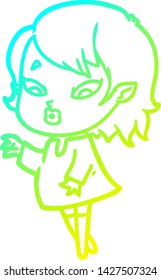 cold gradient line drawing of a cute cartoon vampire girl