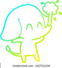 cold gradient line drawing of a cute cartoon elephant spouting water