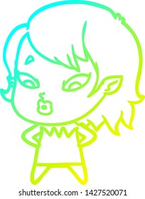 cold gradient line drawing of a cute cartoon vampire girl