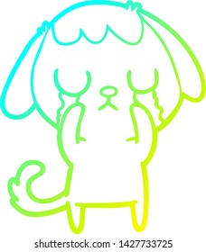 cold gradient line drawing of a cute cartoon dog crying